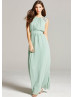 Sage Chiffon Lace Cap Sleeves Long Prom Dress 